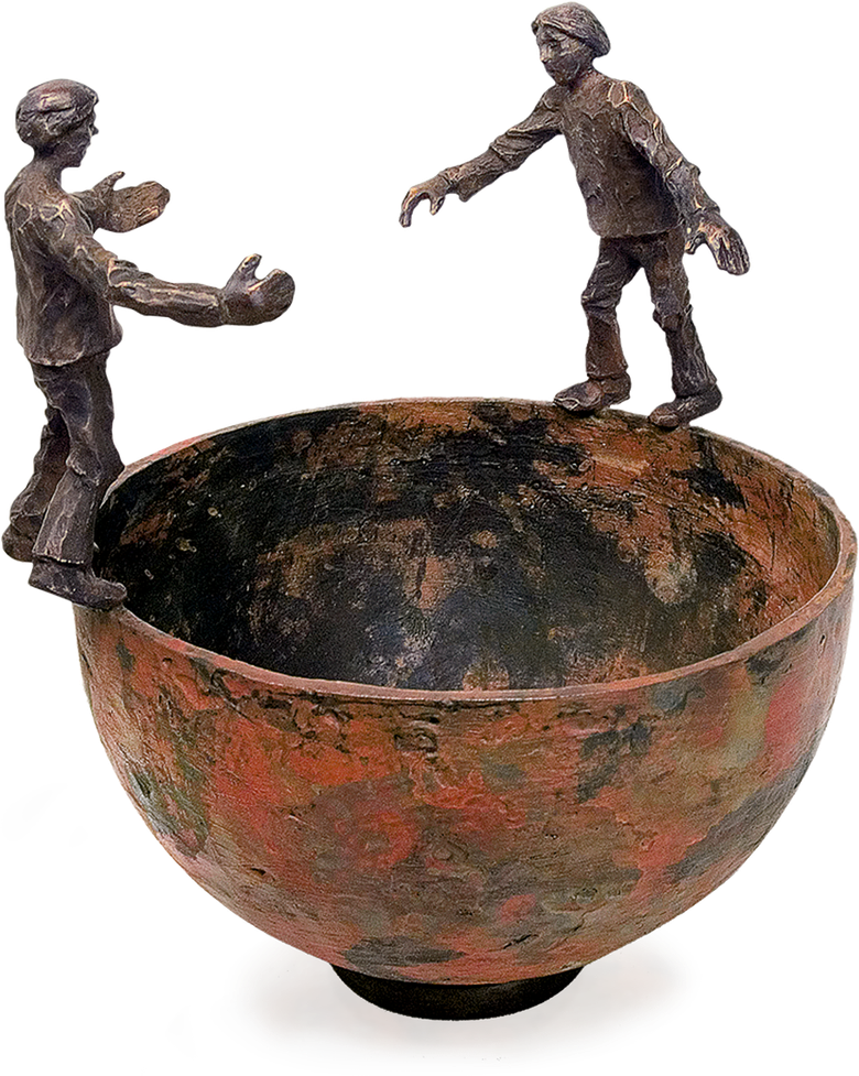 Bronzefigur Interaktion von Uwe Bürkle