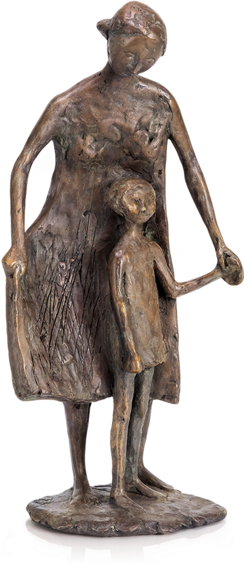 Bronzefigur Kind führende Frau von Manfred Welzel