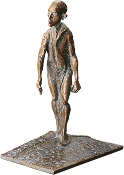 Bronzefigur Mann auf Platte, schreitend von Woytek