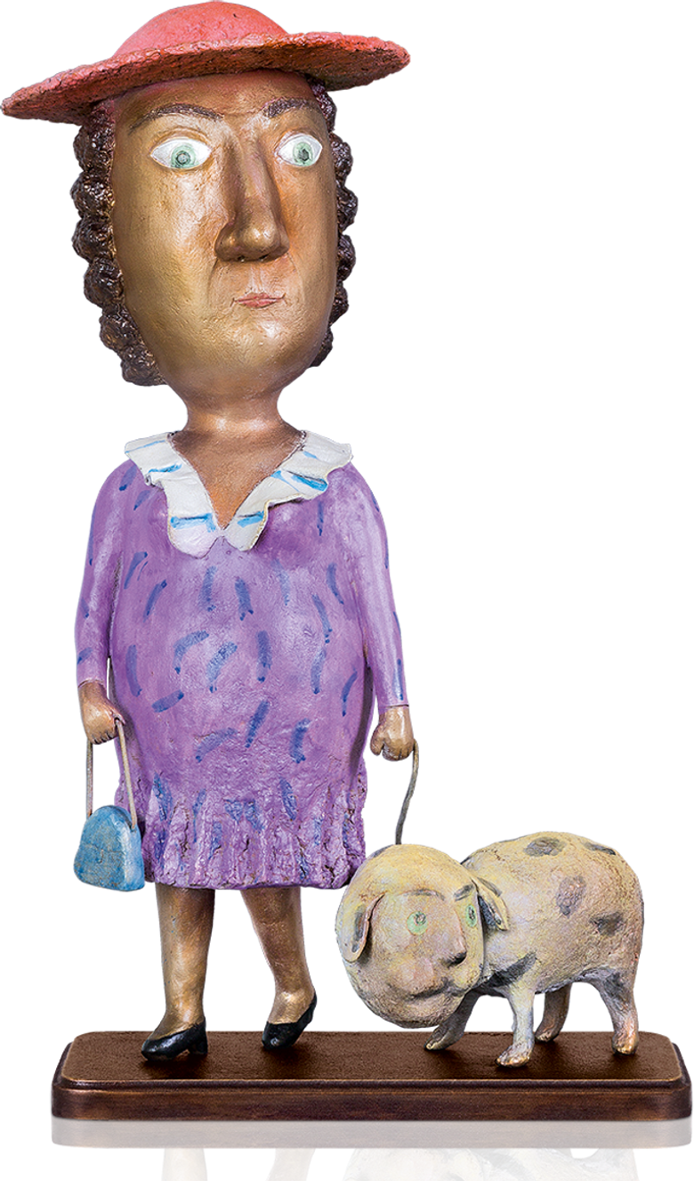 Bronzefigur Lady with a dog von Natalia Obada