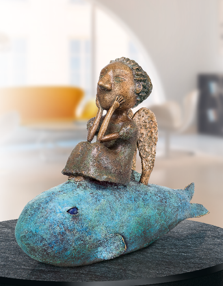 Bronzefigur Girl on a fish von Natalia Obada