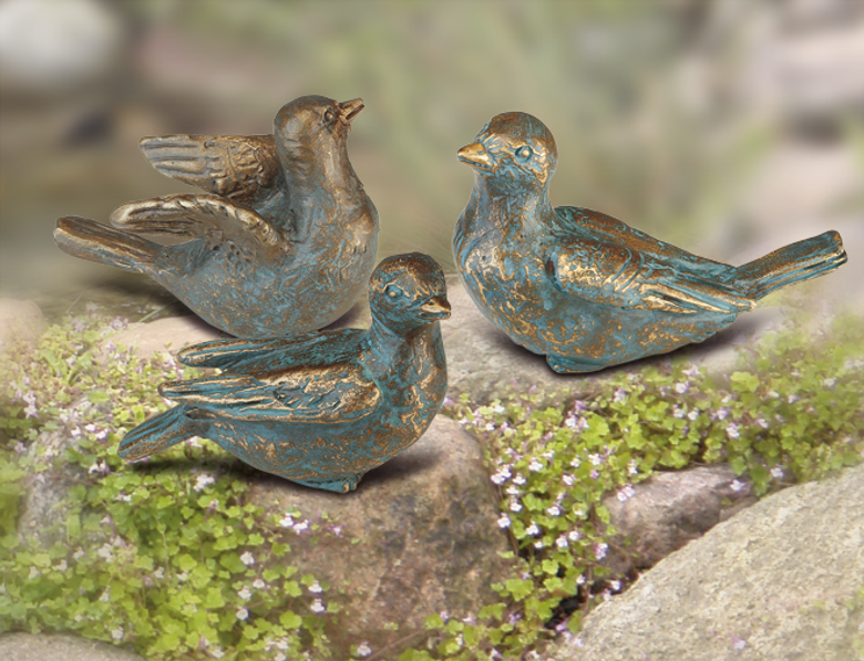 Bronzefigur 3 Spatzen als Set von Atelier Strassacker