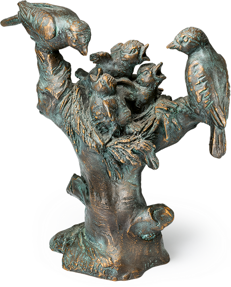 Bronzefigur »Vogelnest auf Baumstumpf« aus dem Atelier Strassacker