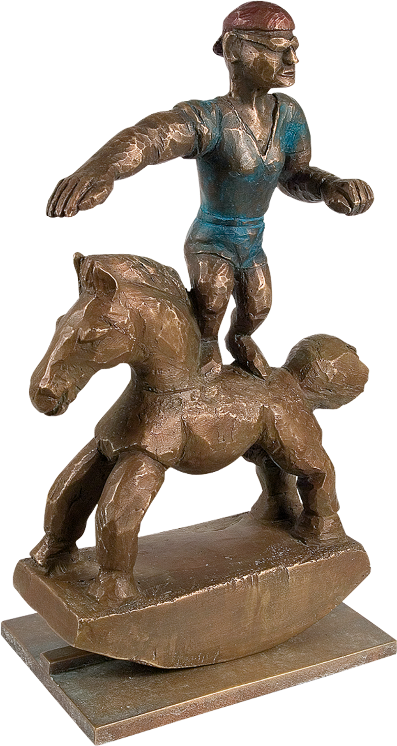Bronzefigur Die Beherrschung des Schaukelpferds von Johannes Walter