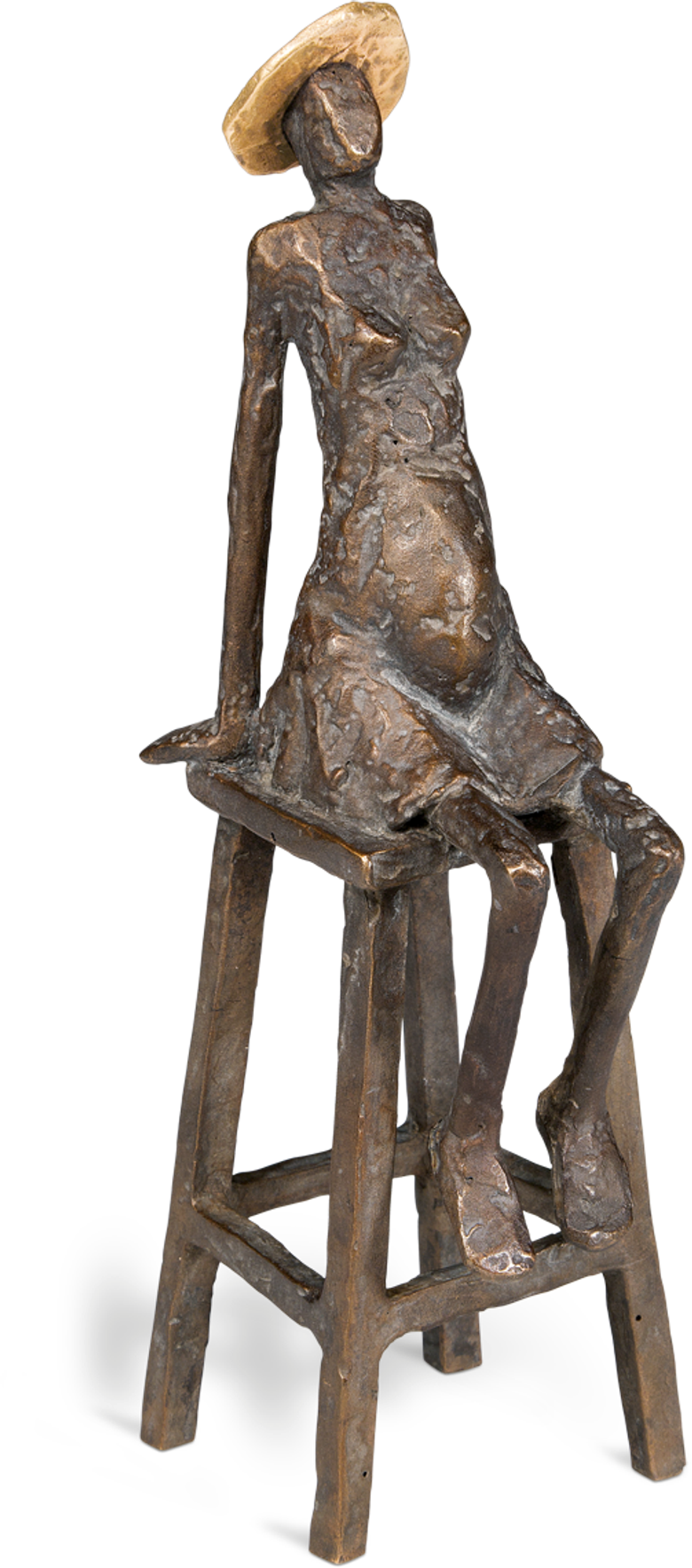 Bronzefigur Frau mit Hut von Marianne Mostert