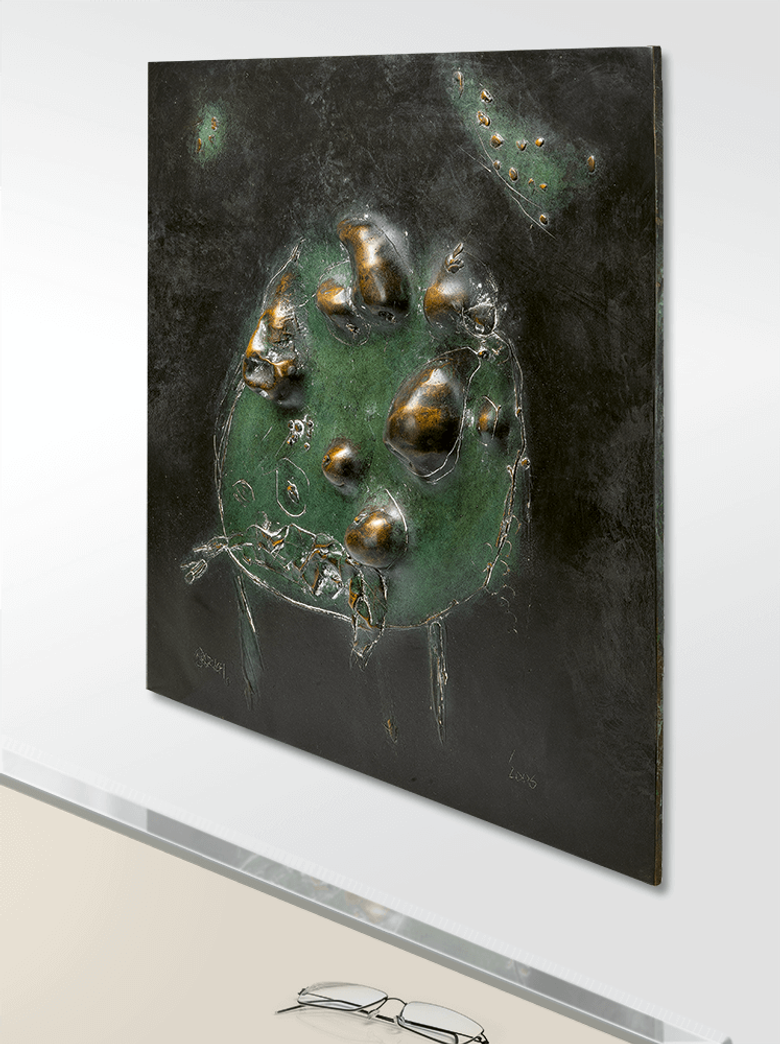Bronzerelief »Stillleben mit Birnen« von Nikolaus-Otto Kruch