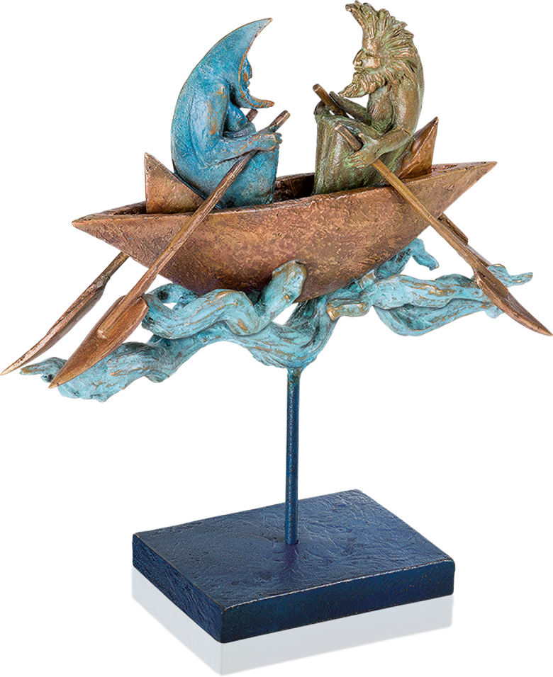 Bronzefigur Sun & Moon boating von Fidelma Massey