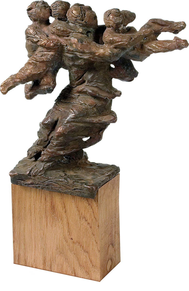 Bronzefigur Mutter mit drei Kindern in der Flut von Karl-Henning Seemann