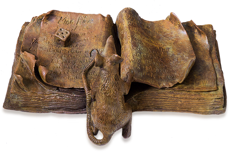 Bronzefigur Le Rat de Bibliothèque von Agnès Boulloche