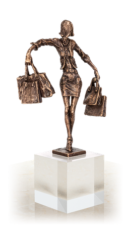 Bronzeskulptur-Balance-Einkäuferin