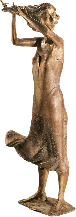 Bronzefigur Mädchen im Wind von Hans Nübold