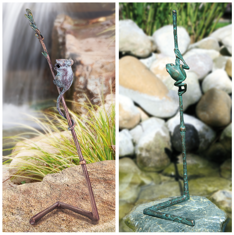 Bronzefigur Halm mit Maus und Halm mit Fröschlein im Set von Atelier Strassacker