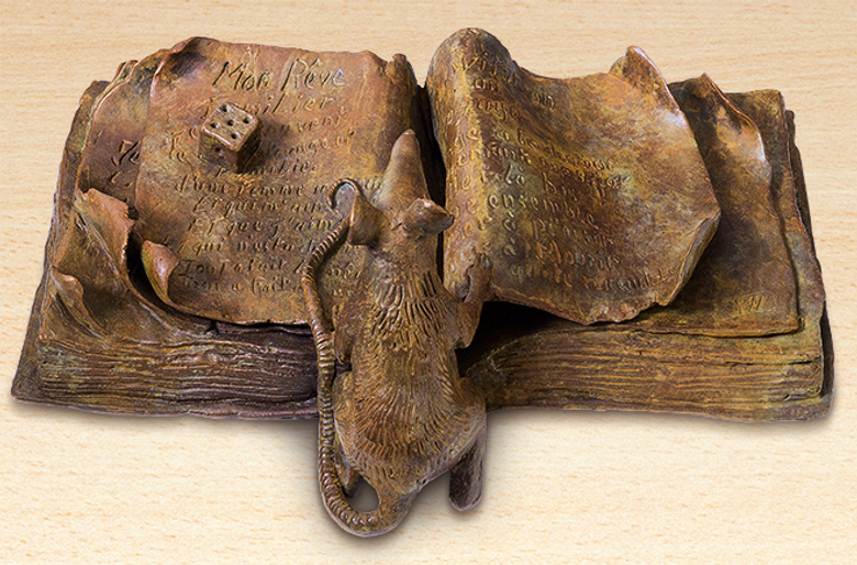 Bronzefigur Le Rat de Bibliothèque von Agnès Boulloche