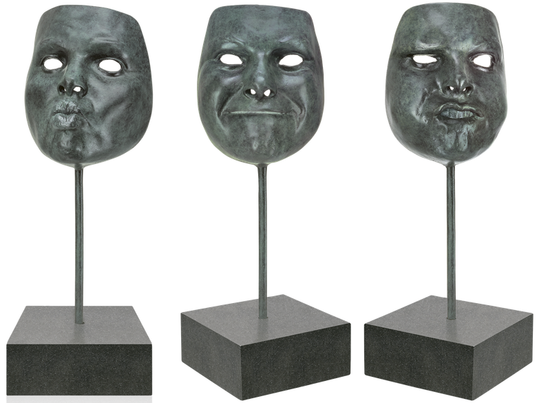 Bronzefigur 3 Masken im Set von Veronika Psotková