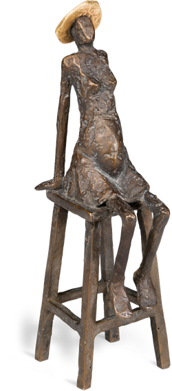 Bronzefigur Frau mit Hut von Marianne Mostert