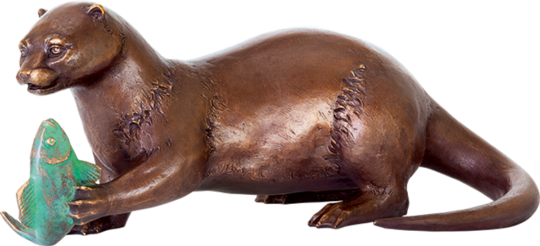 Bronzefigur Fischotter mit Fisch von Atelier Strassacker
