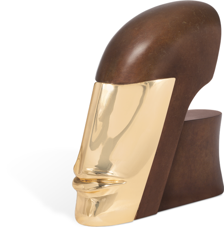 Bronzefigur Kopf mit Maske von Günther Stimpfl