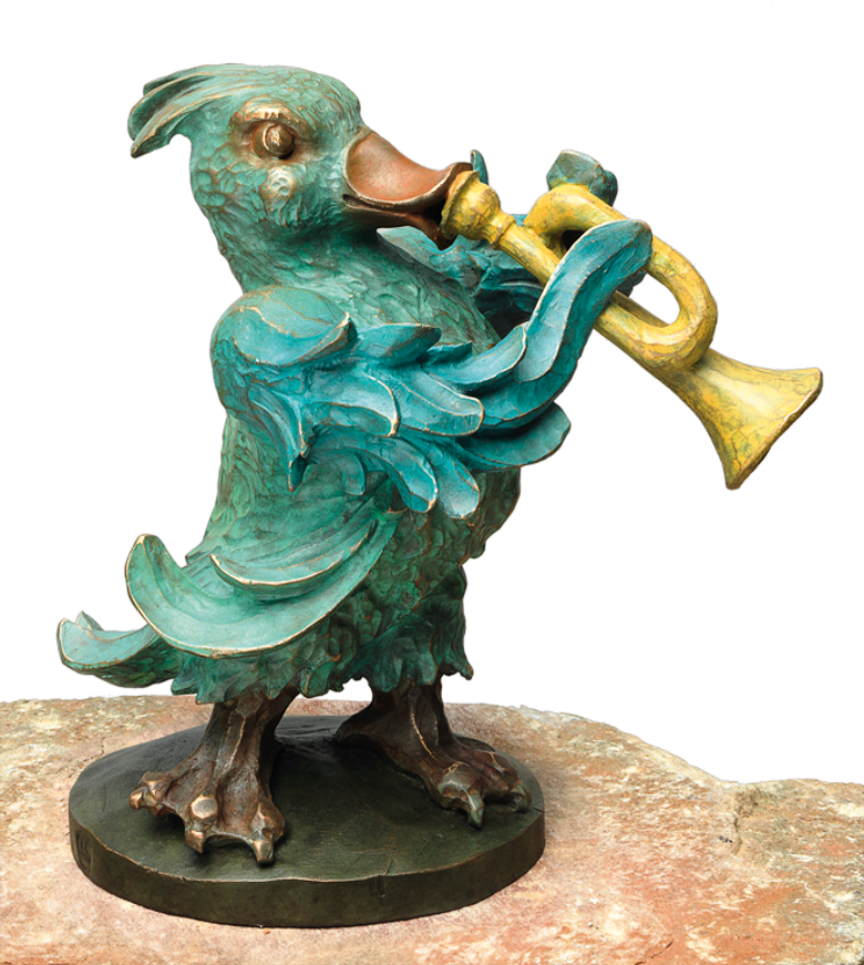 Bronzefigur Ente mit Trompete von Atelier Strassacker