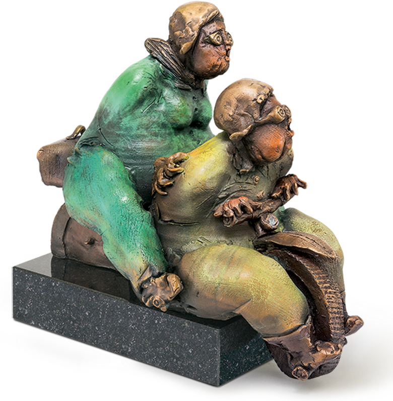 Bronzefigur Ausflug mit Harley von Eva Roucka