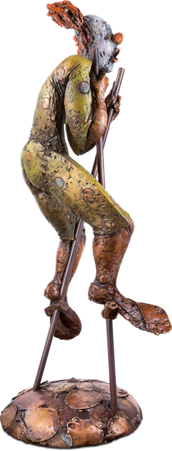 Bronzefigur Clown auf Stelzen von Eva Roucka