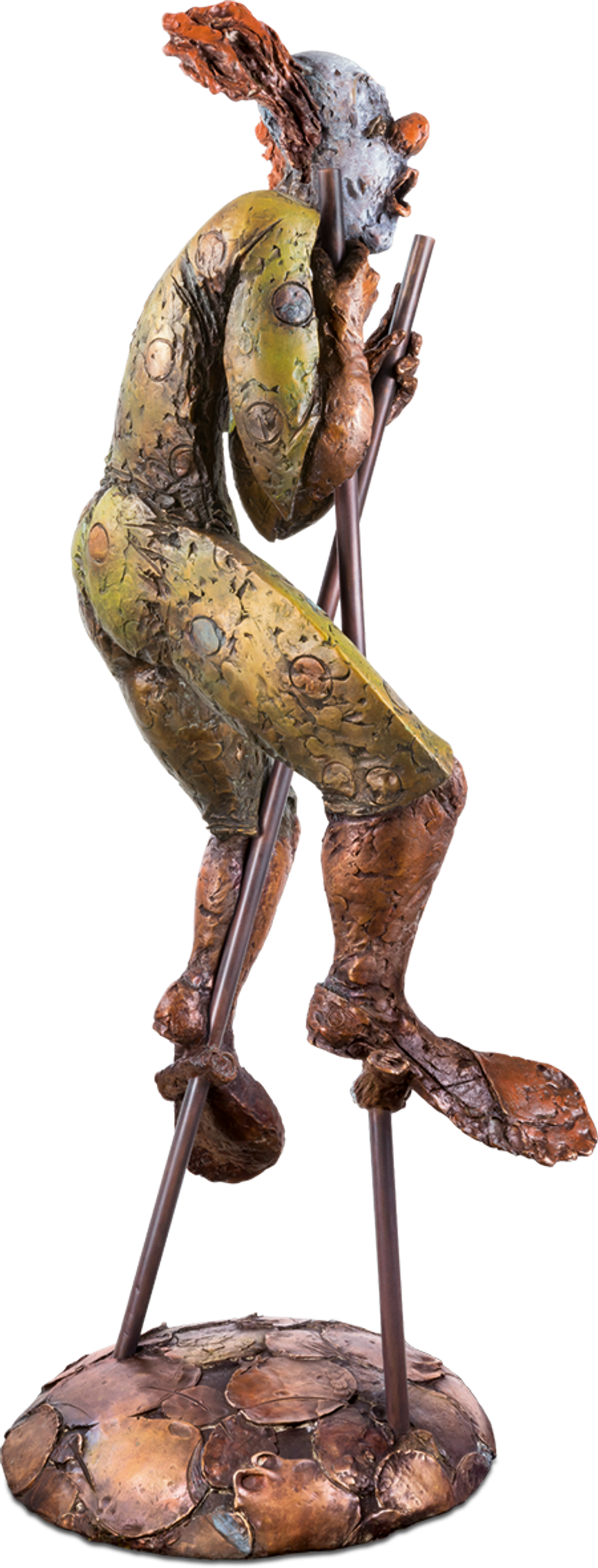 Bronzefigur Clown auf Stelzen von Eva Roucka