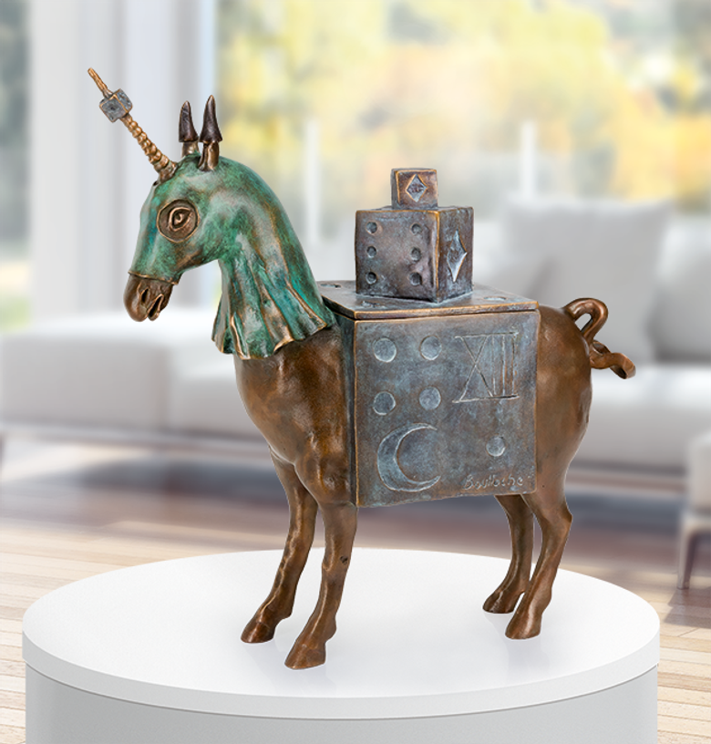 Bronzefigur Unicorn Box von Agnès Boulloche