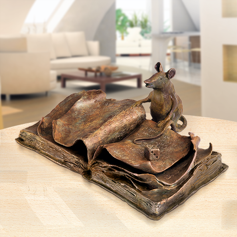 Bronzefigur Le Rat de Bibliothèque von Agnès Boulloche