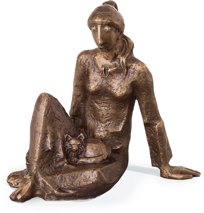 Bronzefigur Die Katzenfreundin von Hans Huschka