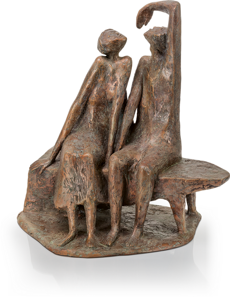 Bronzeskulptur-Paar-auf-Bank