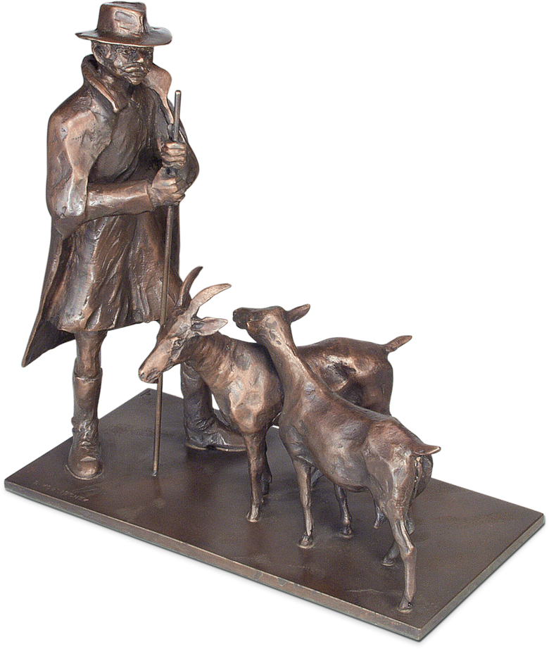 Bronzefigur Hirte mit Ziegen von Ingo Koblischek