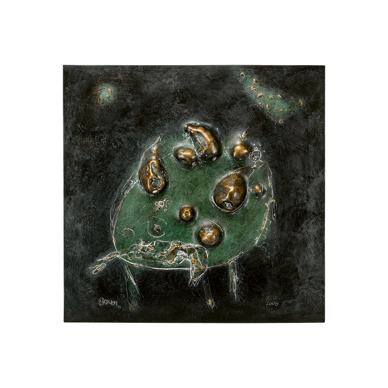 Bronzerelief »Stillleben mit Birnen« von Nikolaus-Otto Kruch