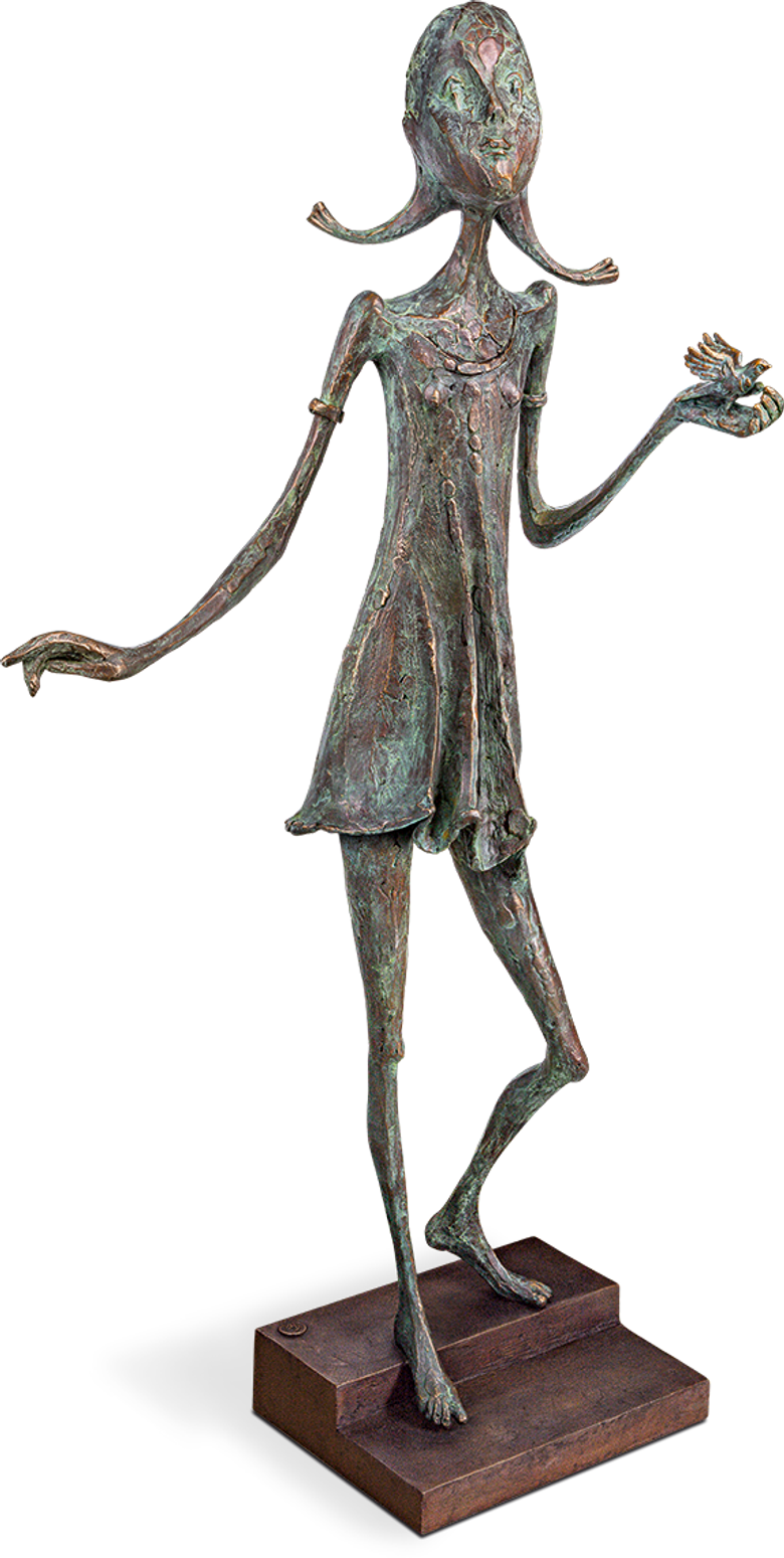 Bronzefigur «Mädchen mit Vogel» von Kurtfritz Handel