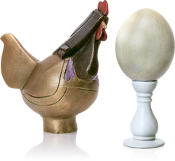 Bronzefigur I dubbi di una cara gallina von Rinaldo Bigi