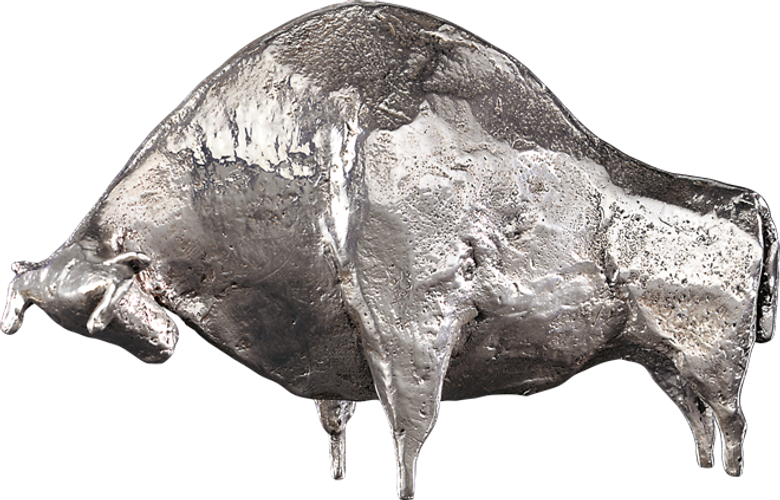 Bronzefigur Stier, silber von Hermann Schwahn