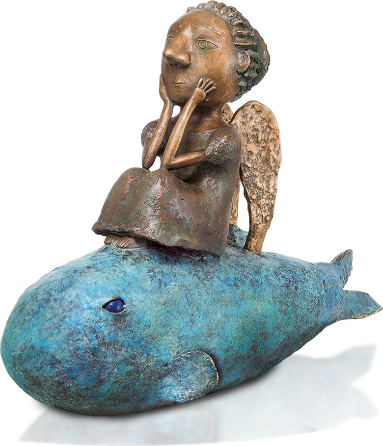 Bronzefigur Girl on a fish von Natalia Obada