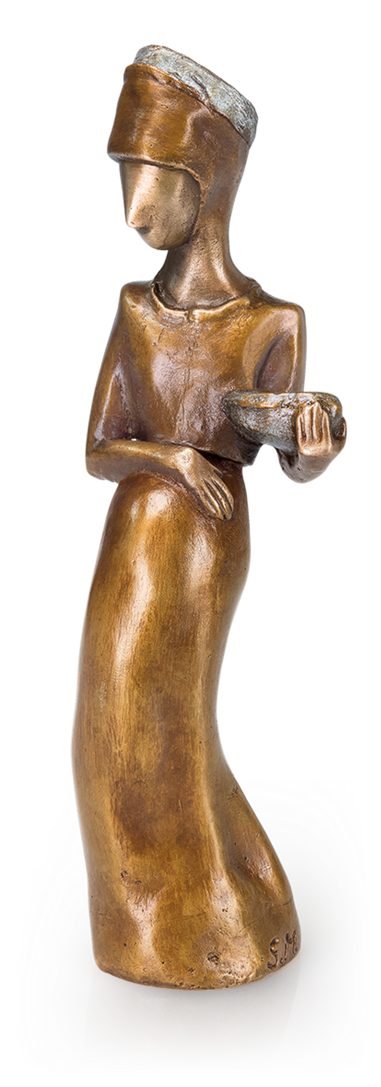Bronzefigur Schwangere mit Korb von Sonja Marschner