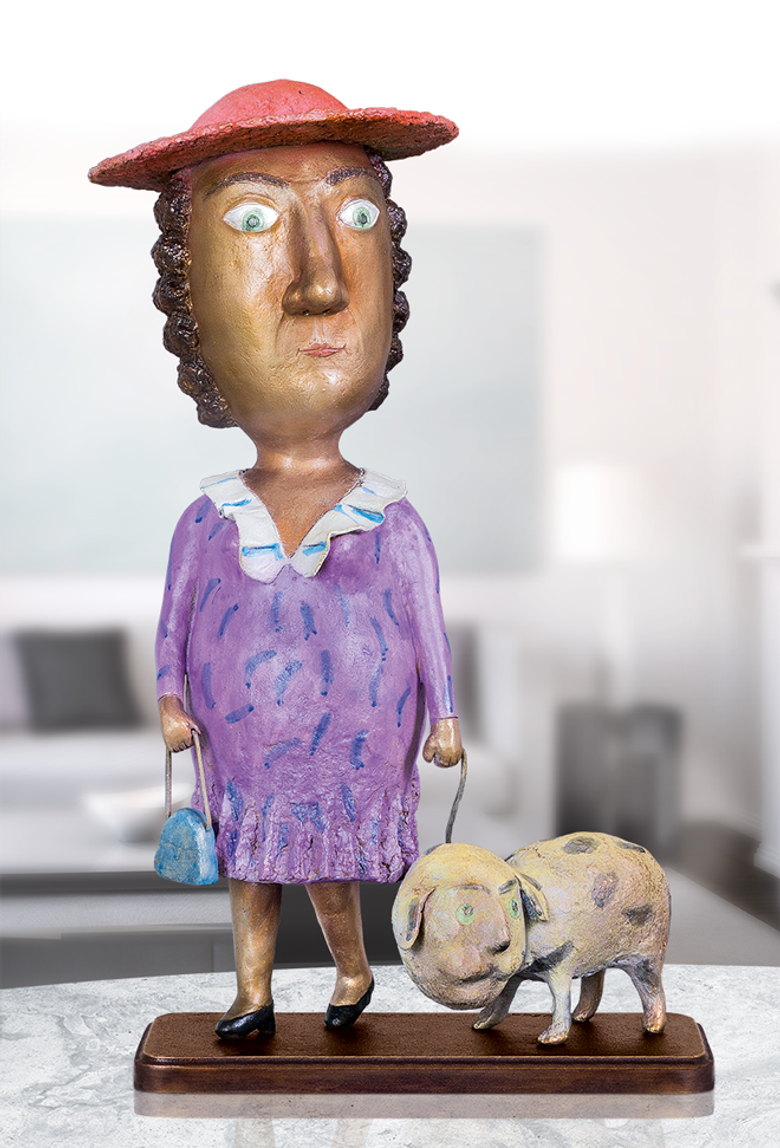 Bronzefigur Lady with a dog von Natalia Obada