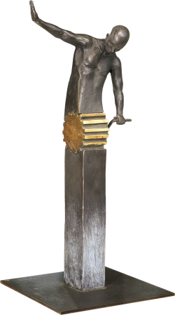 Bronzefigur Figur mit Zahnrad von Annie Jungers