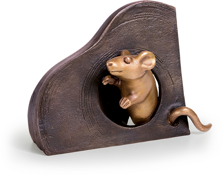 Bronzefigur Maus, schauend von Atelier Strassacker