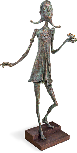 Bronzefigur «Mädchen mit Vogel» von Kurtfritz Handel