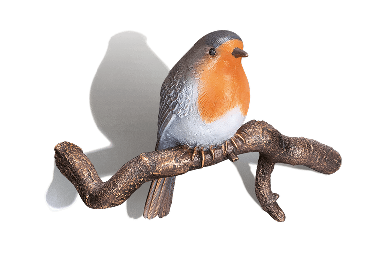 Bronzefigur »Rotkehlchen auf Ast« aus dem Atelier Strassacker