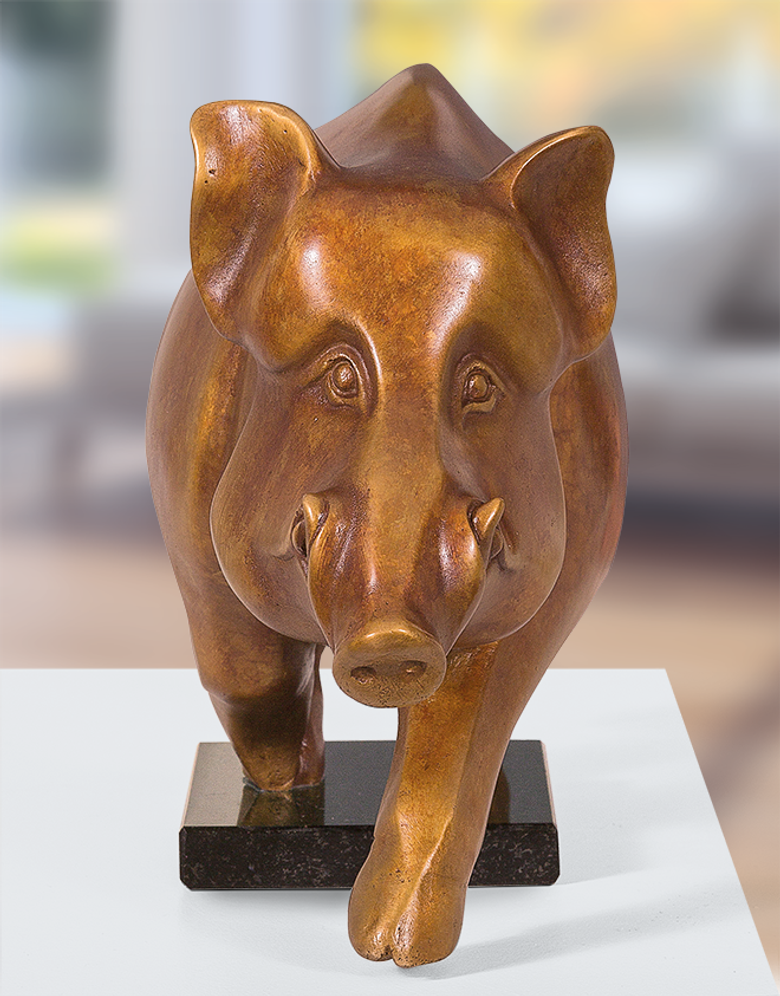 Bronzefigur Bulle & Bär im Rad von Jagna Weber