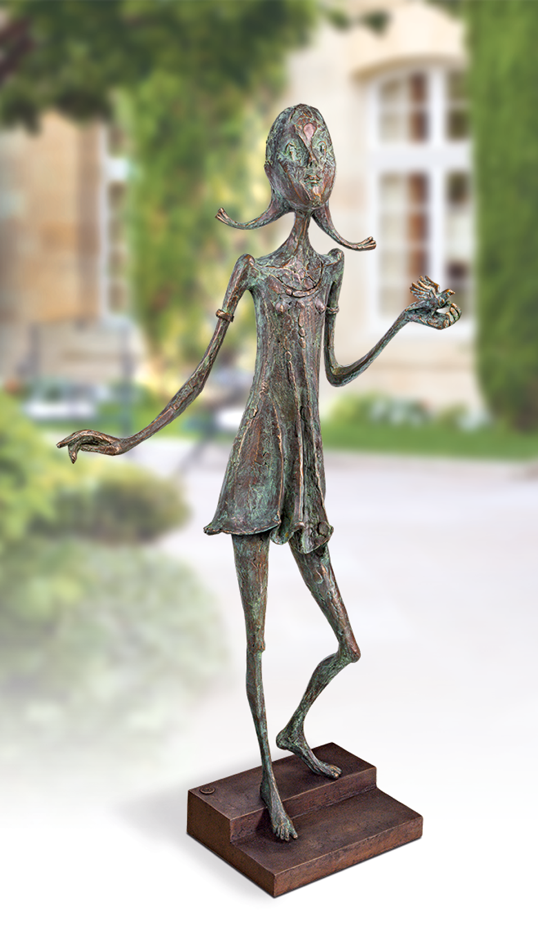 Bronzefigur «Mädchen mit Vogel» von Kurtfritz Handel