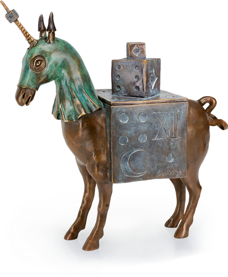 Bronzefigur Unicorn Box von Agnès Boulloche
