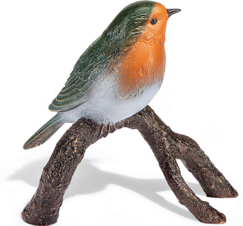 Bronzefigur «Rotkehlchen auf Ast (stehend)» aus dem Atelier Strassacker