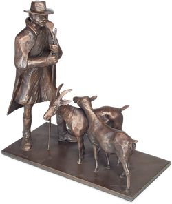 Bronzefigur Hirte mit Ziegen von Ingo Koblischek