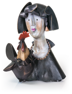 Bronzefigur Floo e il gallo von Rinaldo Bigi