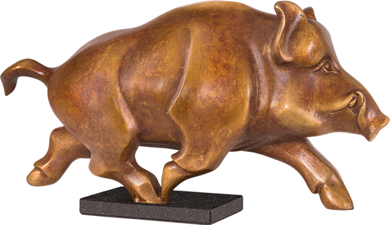 Bronzefigur Bulle & Bär im Rad von Jagna Weber