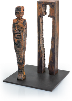 Bronzeskulptur-Kubus-Mann