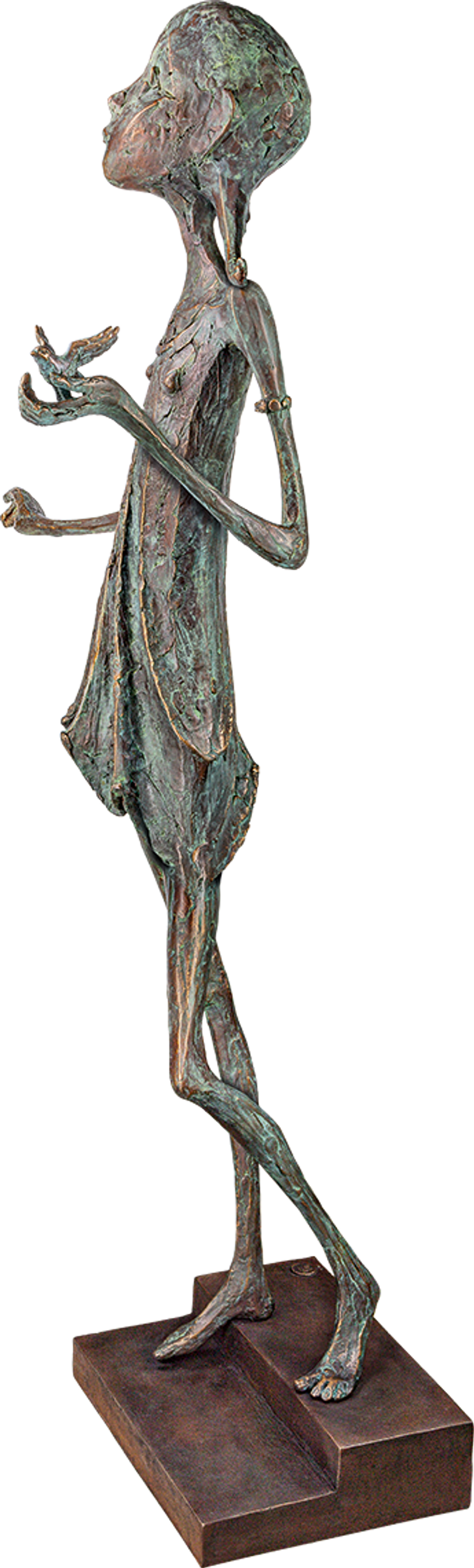 Bronzefigur «Mädchen mit Vogel» von Kurtfritz Handel